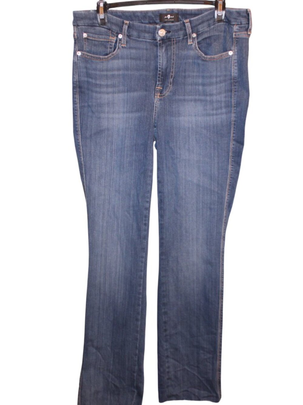 7 FOR ALL MANKIND Kimmie Mid-Rise Straight Leg Jeans Blue Sz 32 *Raw Hem
